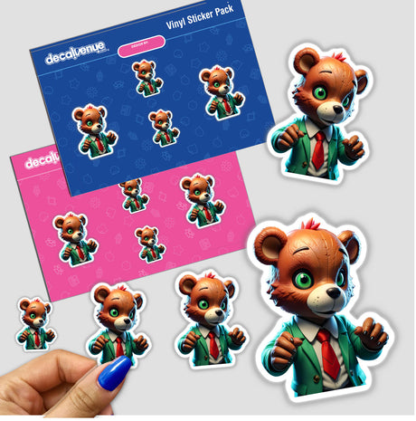 Sticker pack featuring A Macabre Scary Bear with various cartoon characters in suits and ties, available as stickers or digital artwork.