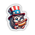 Hedgehog Wearing Uncle Sam Hat Eating a Hot Dog
