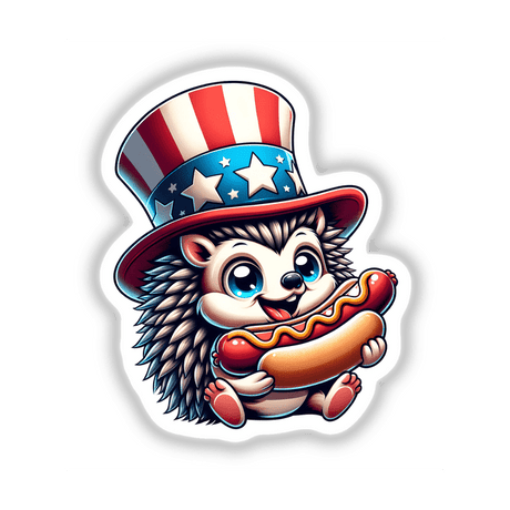 Hedgehog Wearing Uncle Sam Hat Eating a Hot Dog
