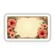 Aesthetic Hibiscus Floral Clipart Label with blank space for customization, featuring a rectangular frame adorned with detailed flowers and leaves, available as digital artwork for commercial use.