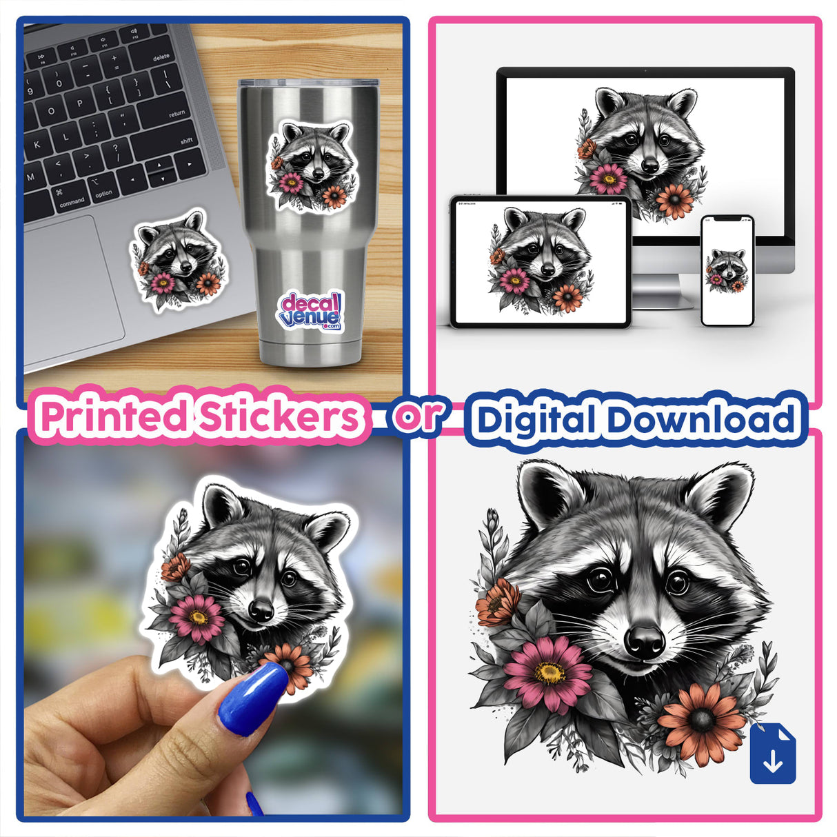 Raccoon Portrait Floral Accents PA66