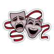 Comedy And Tragedy Theater Masks stickers featuring illustrated masks with red ribbons, depicted in a cartoon style, ideal for adding dramatic flair to any surface.