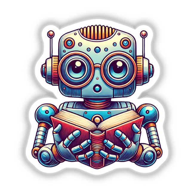Robot in Reading Glasses Open Book