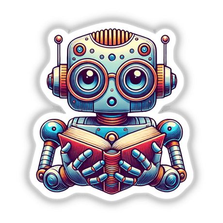 Robot in Reading Glasses Open Book