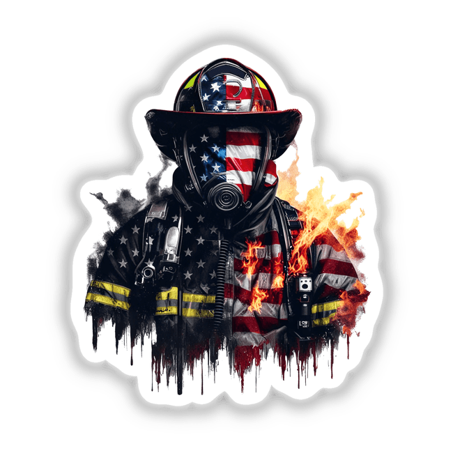 American Flag Infused Firefighter in Flames Artwork