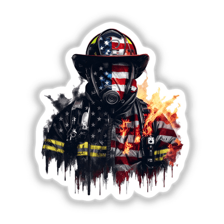 American Flag Infused Firefighter in Flames Artwork