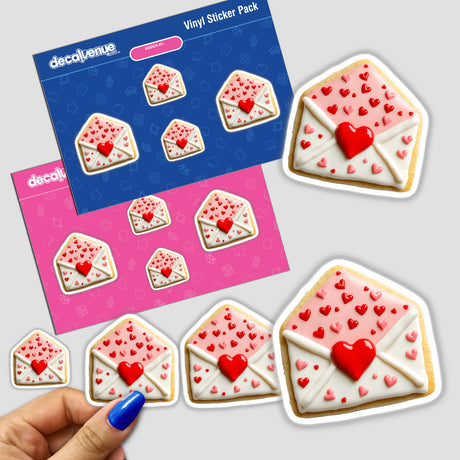 Love Letter Shaped Cookie with Red Heart Seal and White Envelope stickers, featuring detailed heart designs and cookie motifs, perfect for unique, creative decoration or digital artwork.