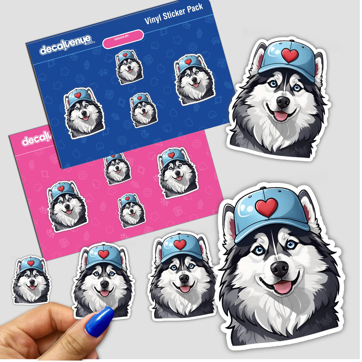 Smiling Husky Wearing Heart Baseball Cap
