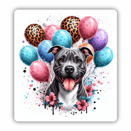 Pitbull with Leopard and Pastel Party Balloons
