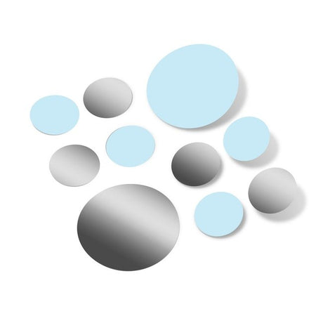 Baby Blue and Metallic Silver Polka Dot Circle Wall Decals for Nursery and Home Decor