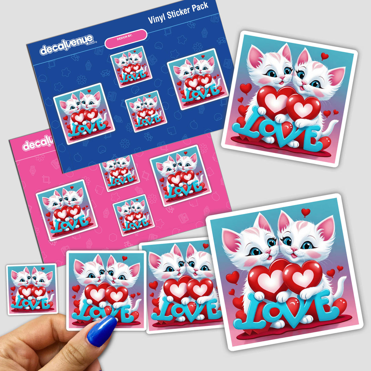 White Kittens Love Hearts