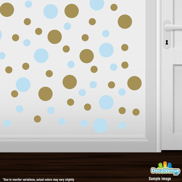 Baby Blue / Metallic Gold Polka Dot Circles Wall Decals