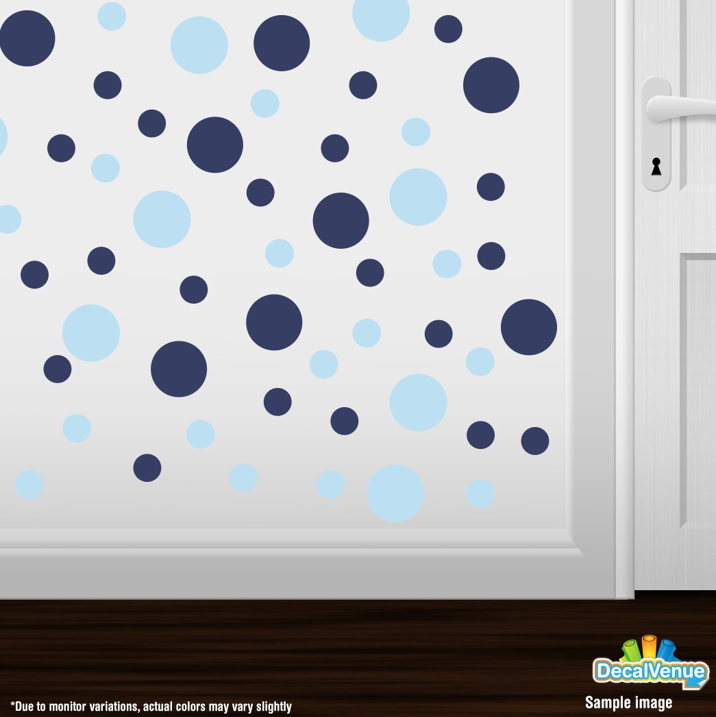 Baby Blue / Navy Blue Polka Dot Circles Wall Decals