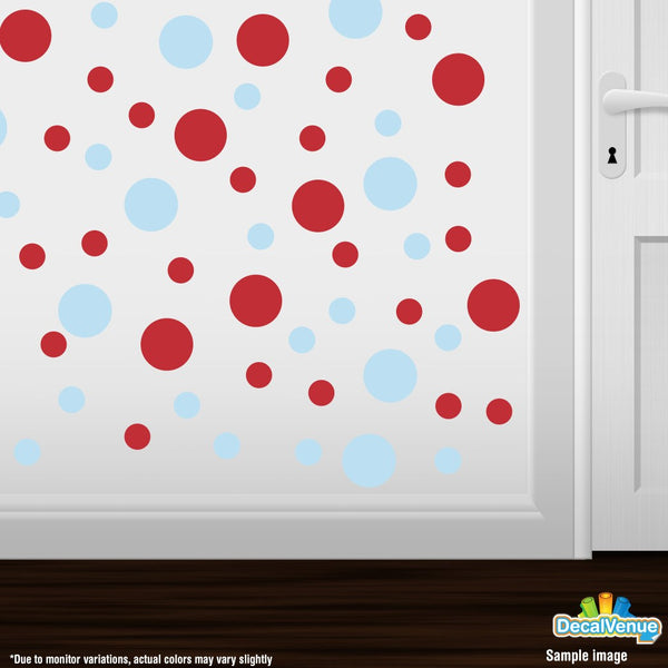 Baby Blue / Red Polka Dot Circles Wall Decals