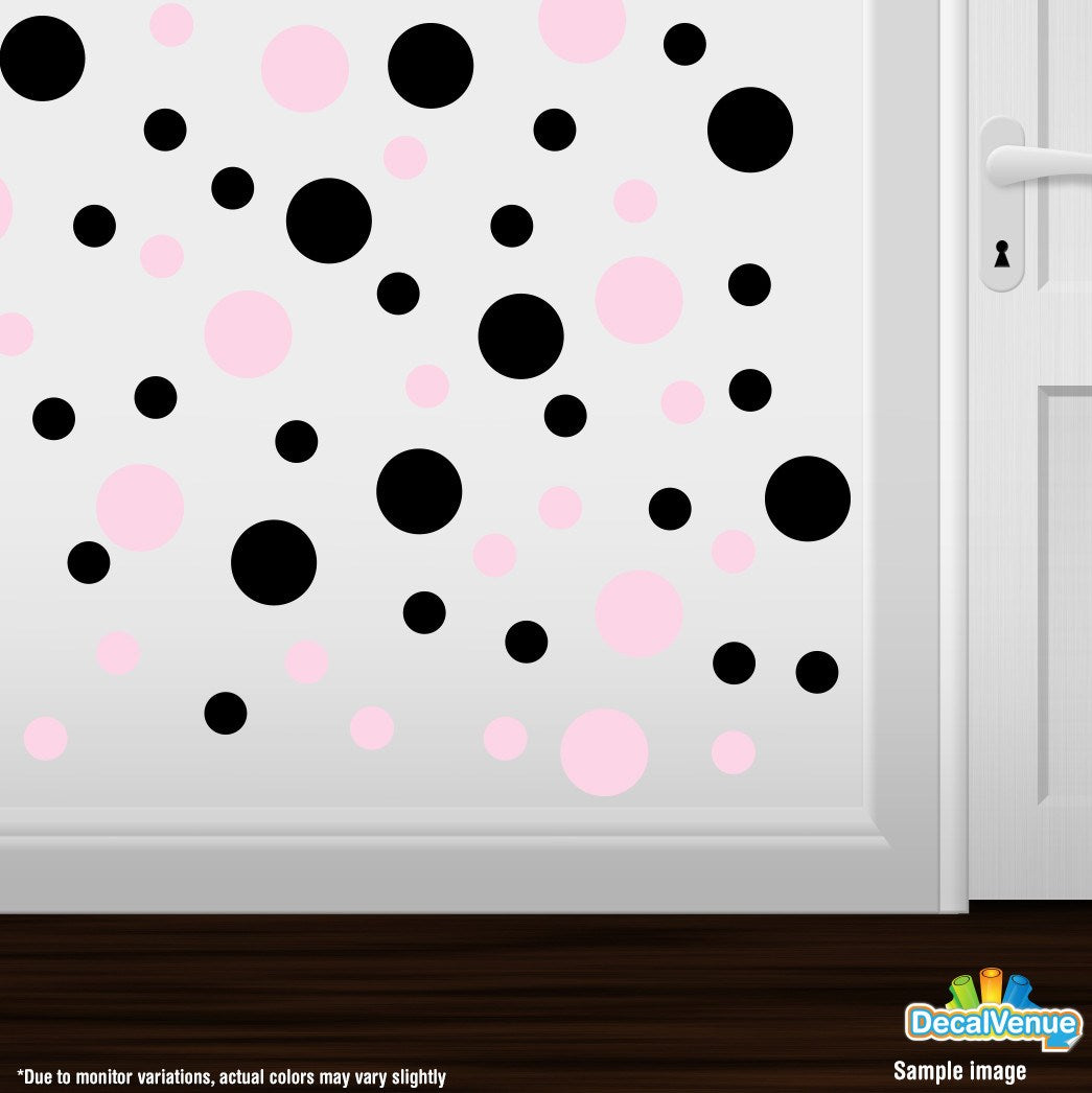 Baby Pink / Black Polka Dot Circles Wall Decals | Polka Dot Circles | DecalVenue.com