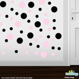 Baby Pink / Black Polka Dot Circles Wall Decals