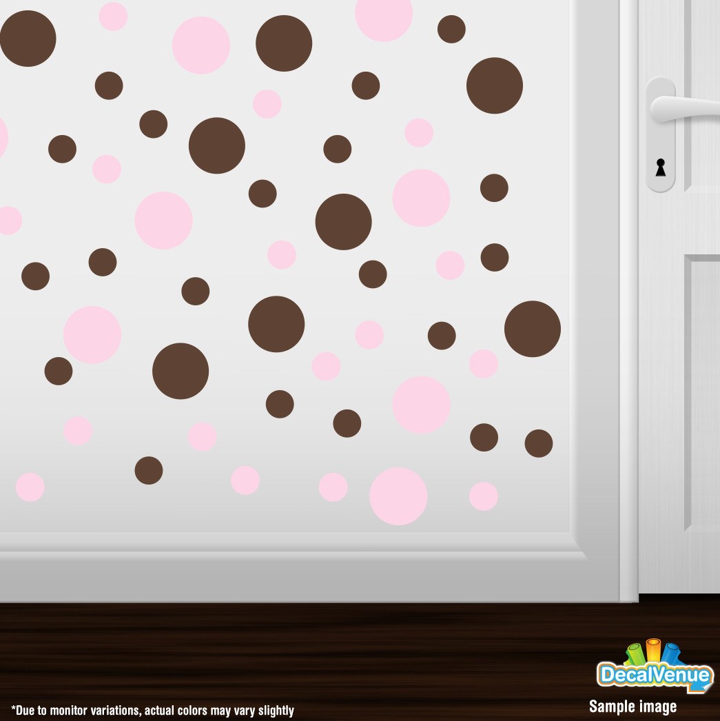 Baby Pink / Chocolate Brown Polka Dot Circles Wall Decals