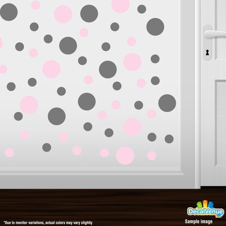 Baby Pink / Grey Polka Dot Circles Wall Decals