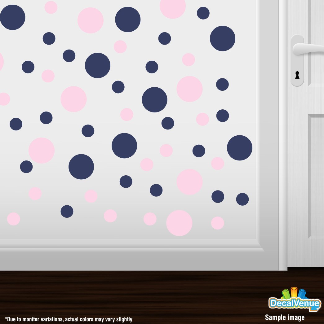 Baby Pink / Navy Blue Polka Dot Circles Wall Decals