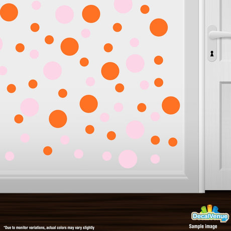 Baby Pink / Orange Polka Dot Circles Wall Decals