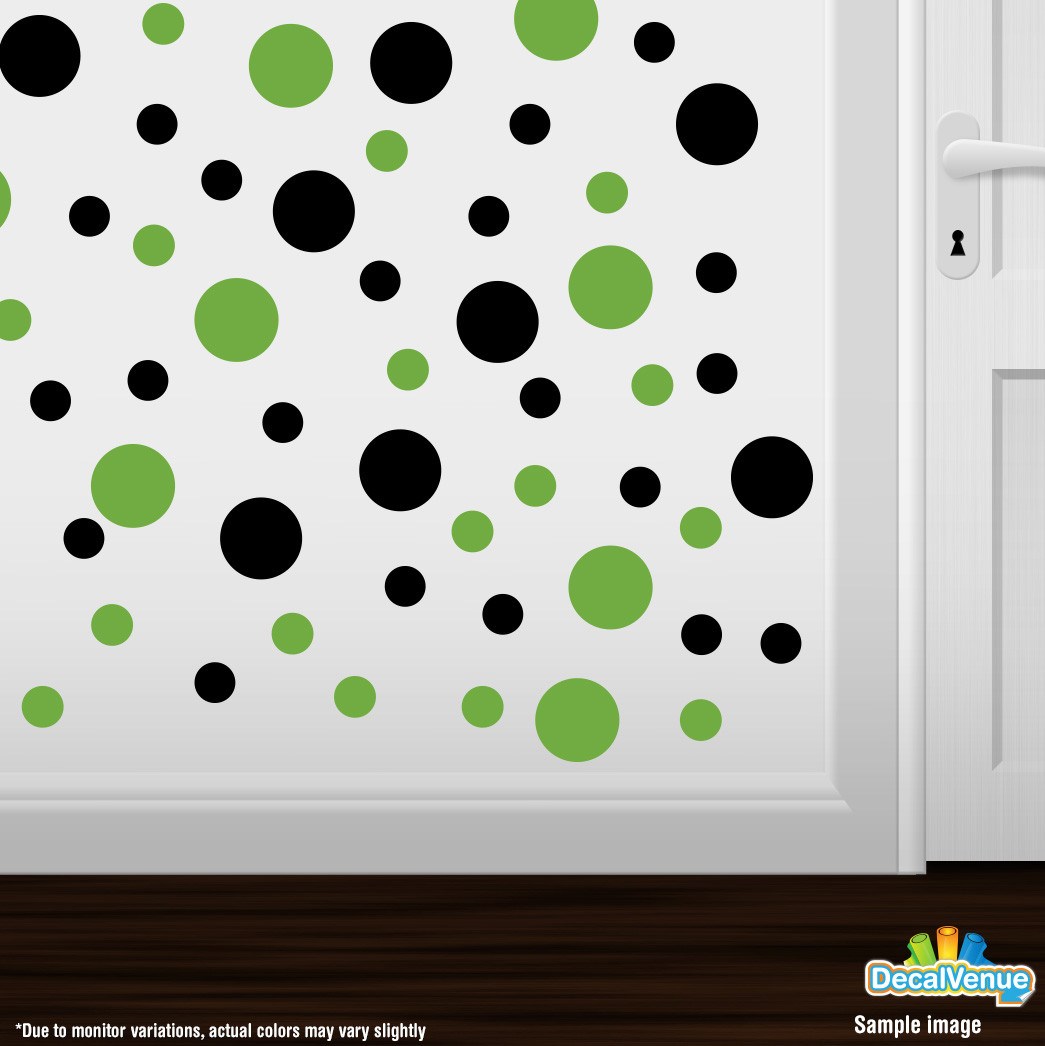 Black / Lime Green Polka Dot Circles Wall Decals