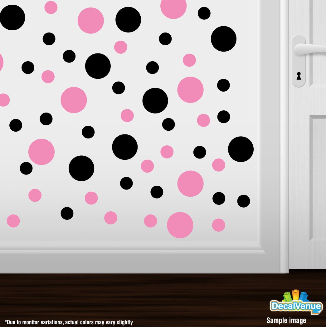 Black / Pink Polka Dot Circles Wall Decals | Polka Dot Circles | DecalVenue.com