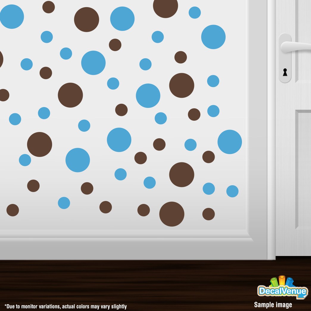 Chocolate Brown / Ice Blue Polka Dot Circles Wall Decals
