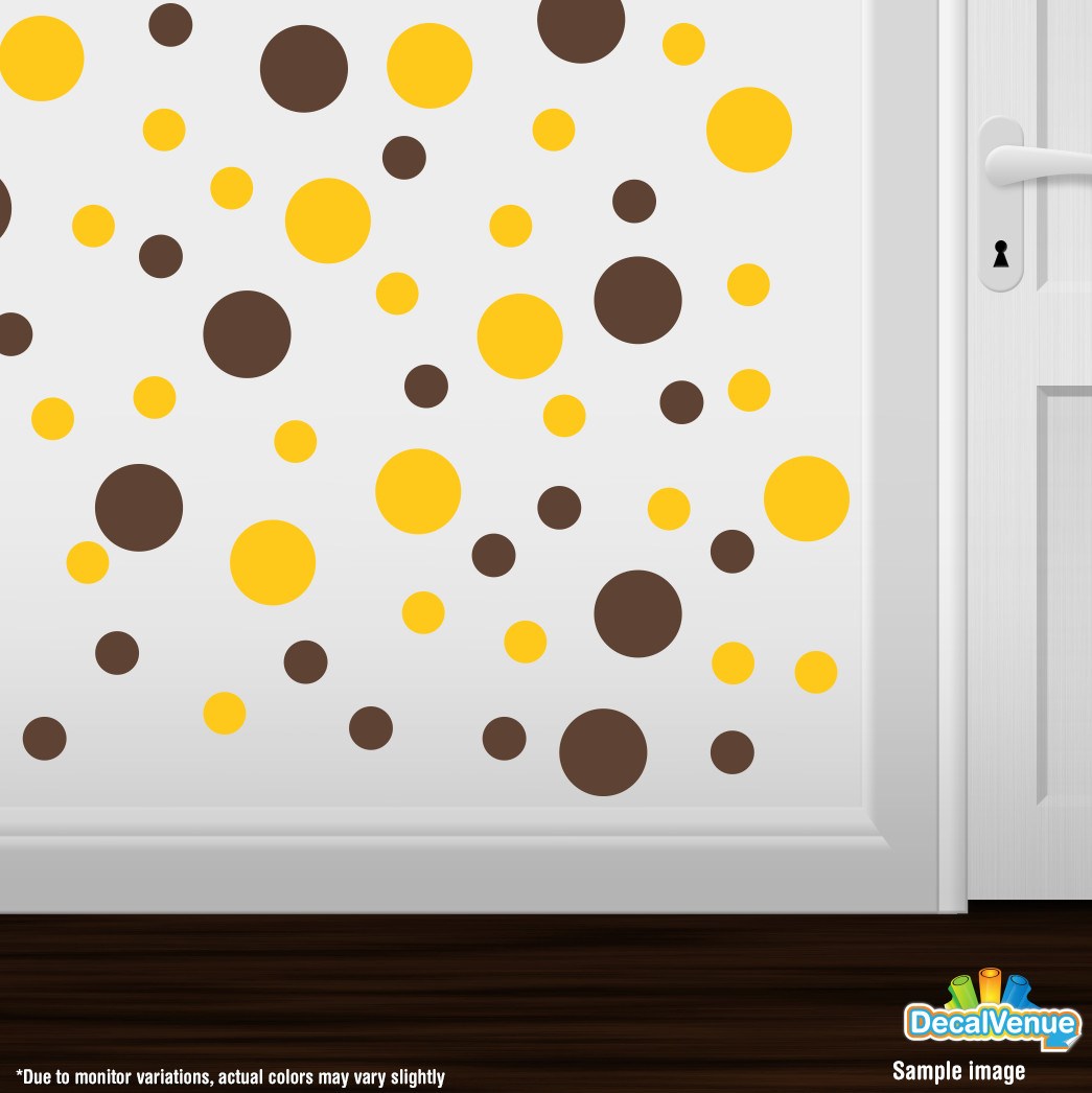 Chocolate Brown / Yellow Polka Dot Circles Wall Decals