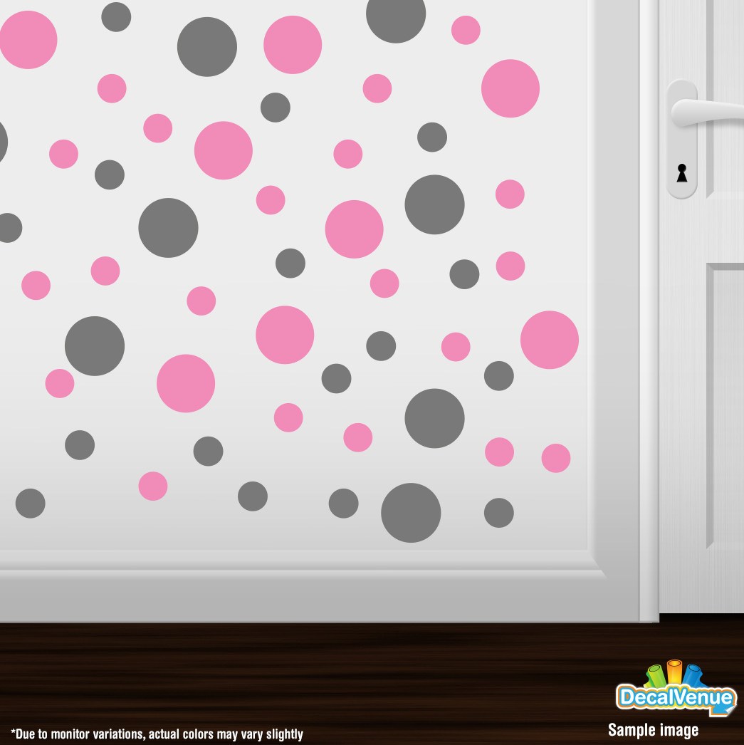 Grey / Pink Polka Dot Circles Wall Decals