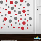 Grey / Red Polka Dot Circles Wall Decals