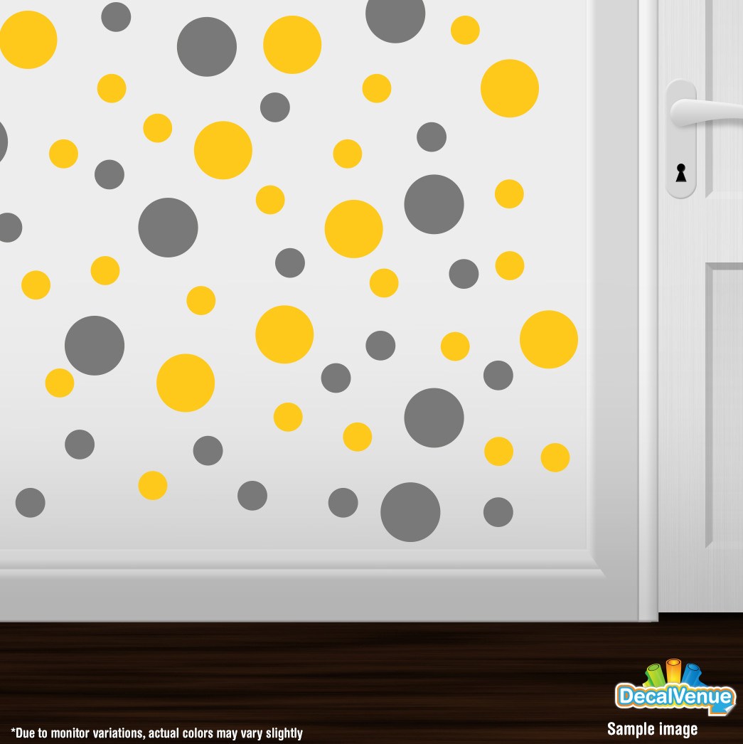 Grey / Yellow Polka Dot Circles Wall Decals | Polka Dot Circles | DecalVenue.com