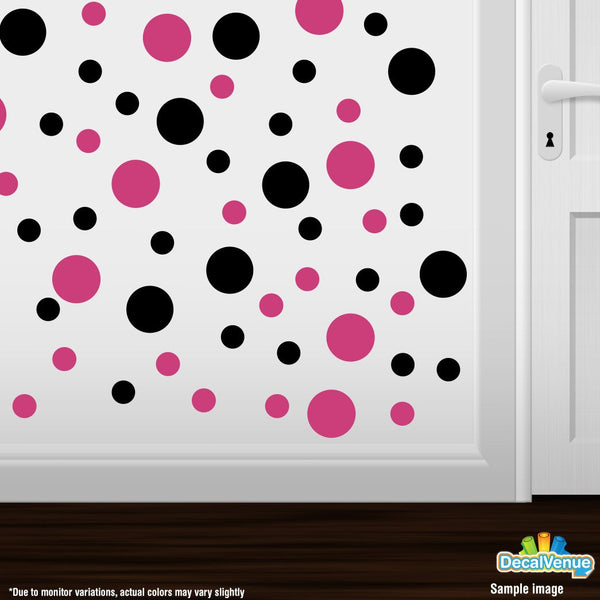 Hot Pink / Black Polka Dot Circles Wall Decals | Polka Dot Circles | DecalVenue.com