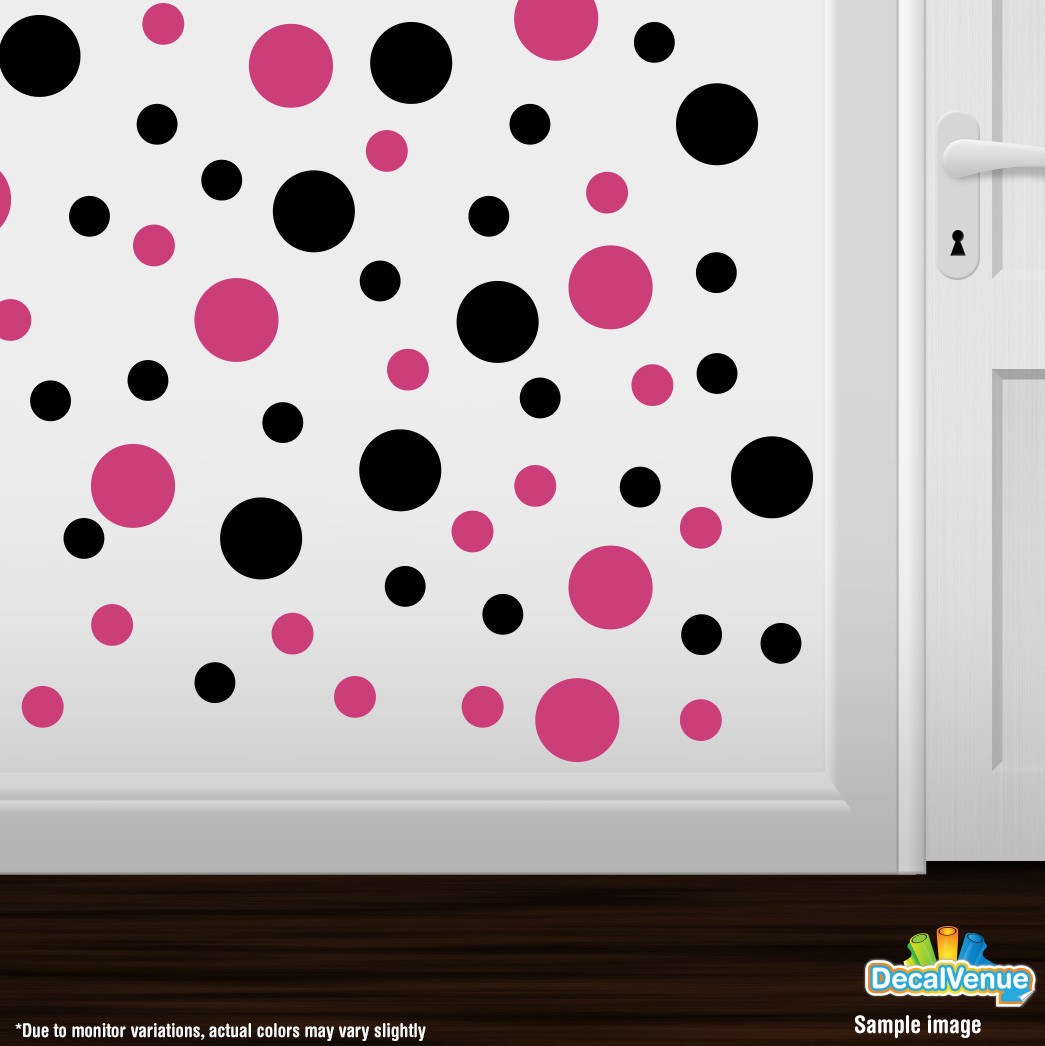 Hot Pink / Black Polka Dot Circles Wall Decals