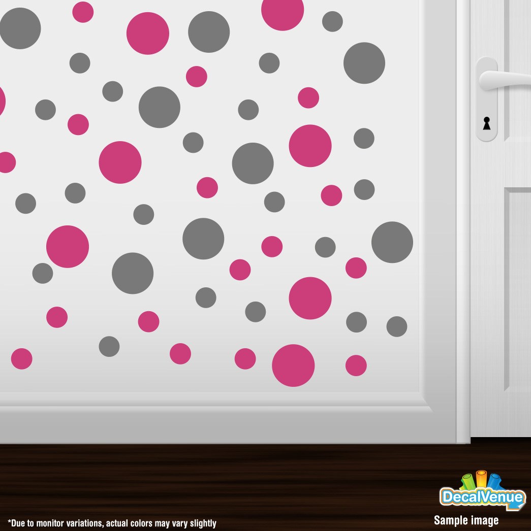 Hot Pink / Grey Polka Dot Circles Wall Decals | Polka Dot Circles | DecalVenue.com