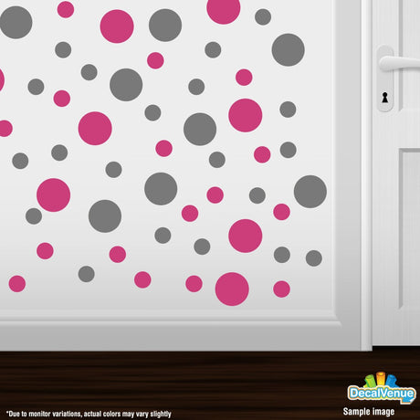 Hot Pink / Grey Polka Dot Circles Wall Decals