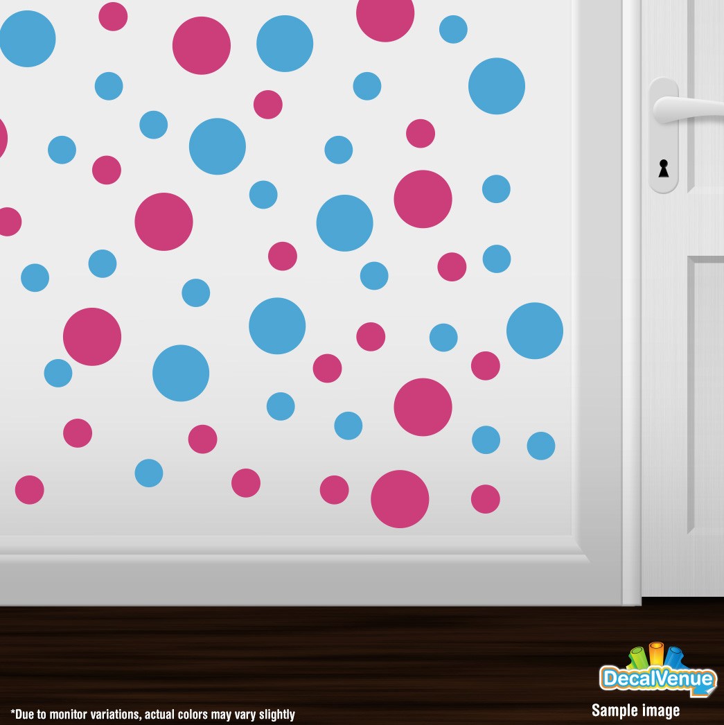 Hot Pink / Ice Blue Polka Dot Circles Wall Decals