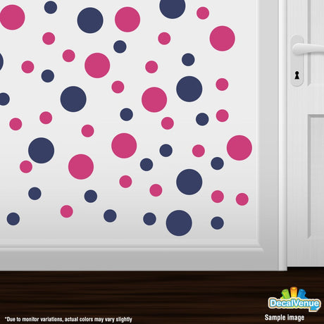 Hot Pink / Navy Blue Polka Dot Circles Wall Decals
