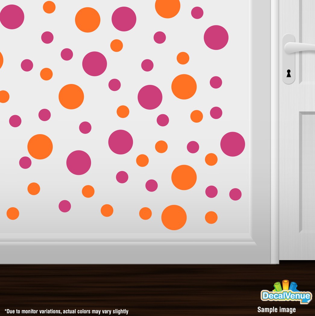 Hot Pink / Orange Polka Dot Circles Wall Decals | Polka Dot Circles | DecalVenue.com