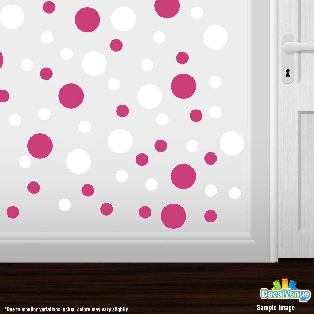 Hot Pink / White Polka Dot Circles Wall Decals | Polka Dot Circles | DecalVenue.com