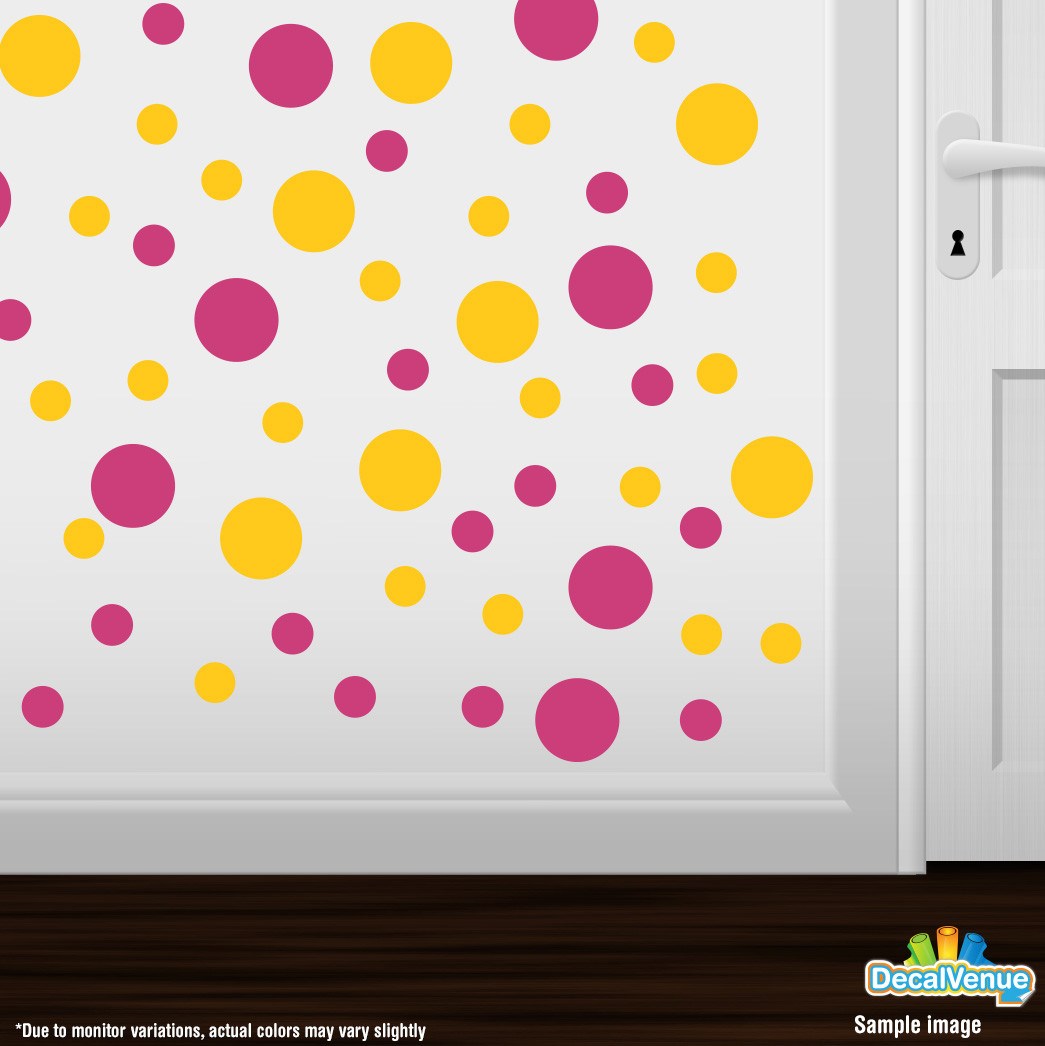 Hot Pink / Yellow Polka Dot Circles Wall Decals