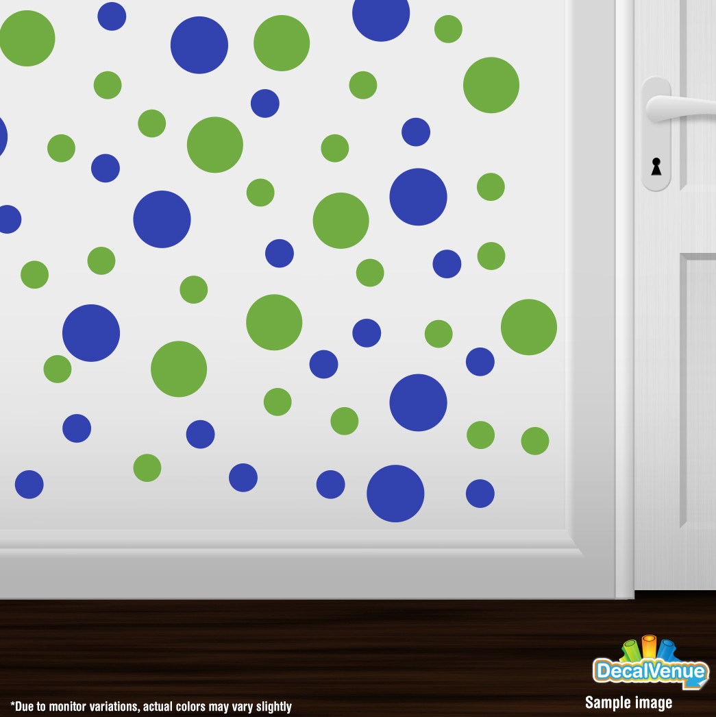 Lime Green / Blue Polka Dot Circles Wall Decals