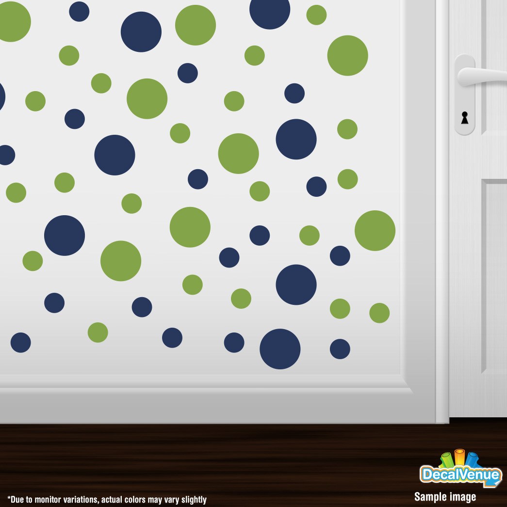 Lime Green / Navy Blue Polka Dot Circles Wall Decals