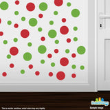 Lime Green / Red Polka Dot Circles Wall Decals