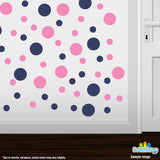 Navy Blue / Pink Polka Dot Circles Wall Decals