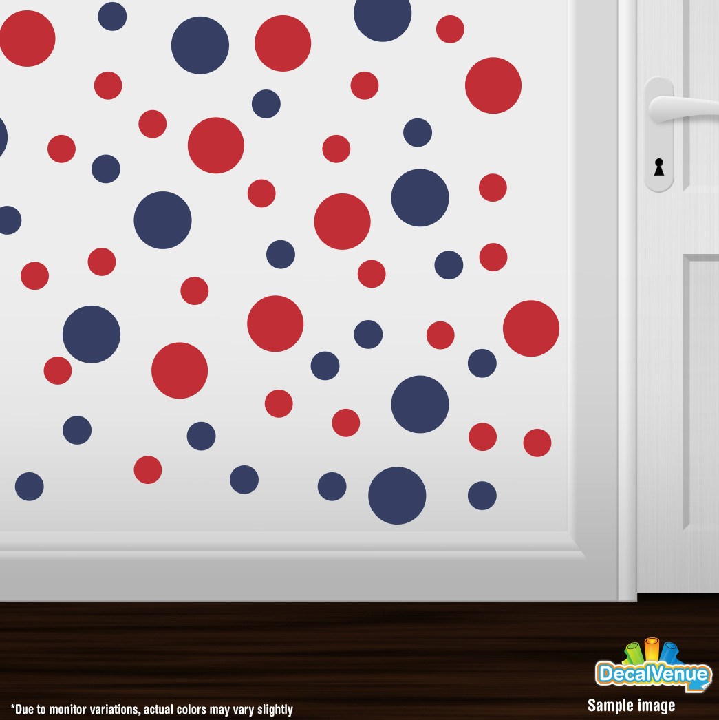 Navy Blue / Red Polka Dot Circles Wall Decals
