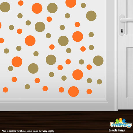 Orange / Metallic Gold Polka Dot Circles Wall Decals
