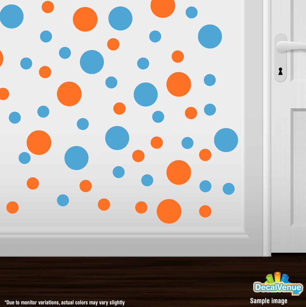 Orange / Ice Blue Polka Dot Circles Wall Decals