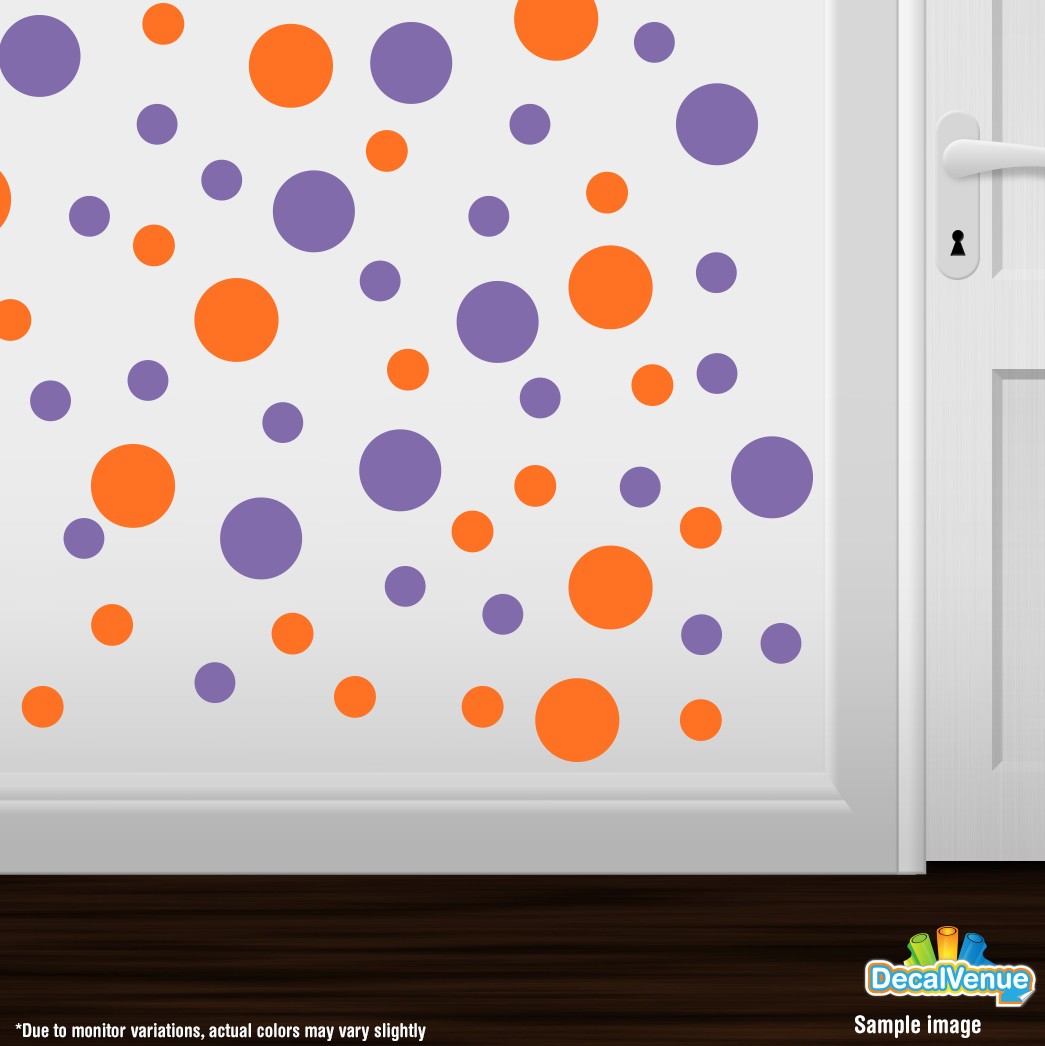 Orange / Lavender Polka Dot Circles Wall Decals