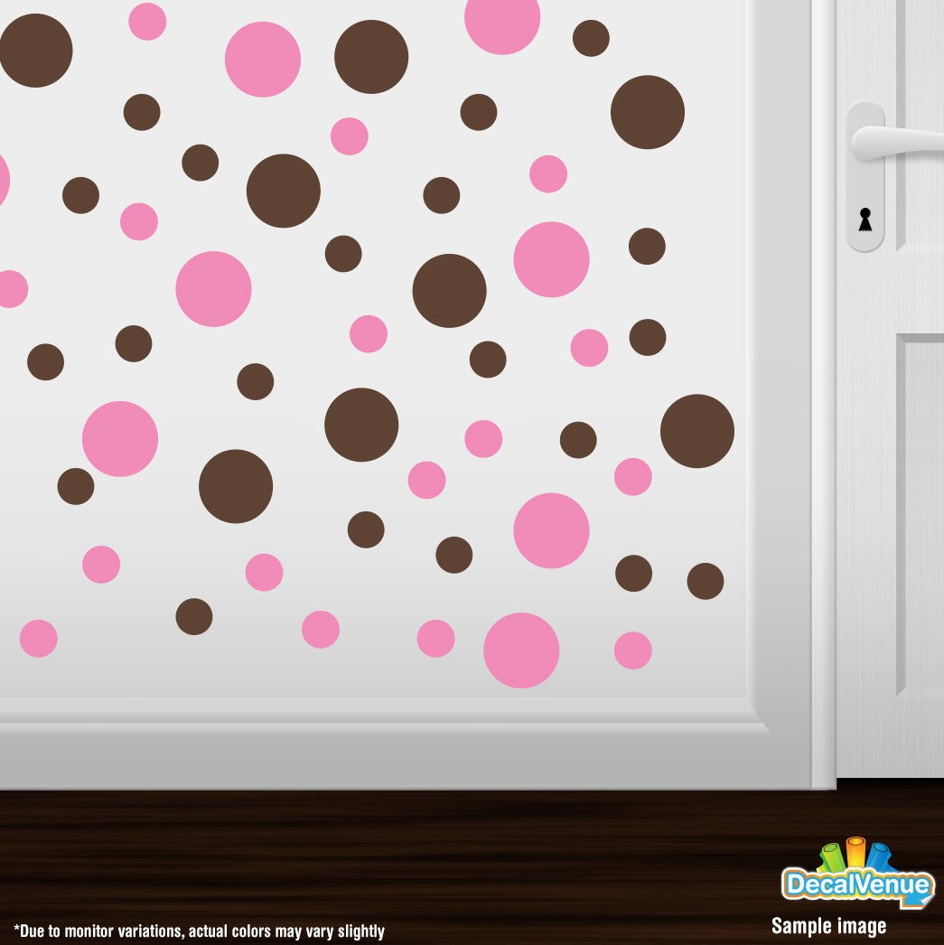 Pink / Chocolate Brown Polka Dot Circles Wall Decals