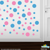 Pink / Ice Blue Polka Dot Circles Wall Decals